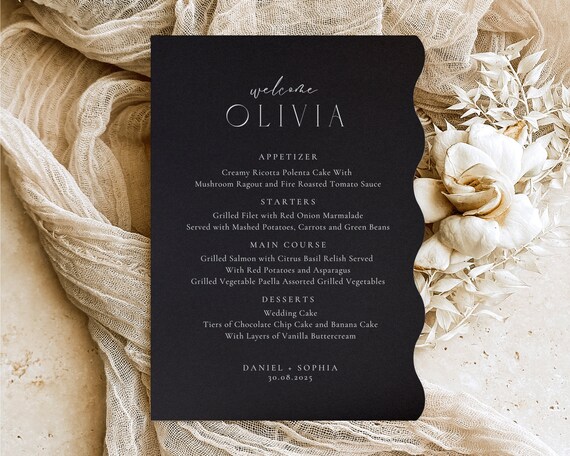 Wavy Wedding Menu Template: Minimalist Ripple Design (Digital Download)