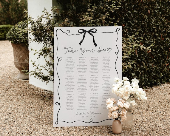 Black Bow Wedding Seating Chart: Fun Whimsical Trendy (Digital Download)