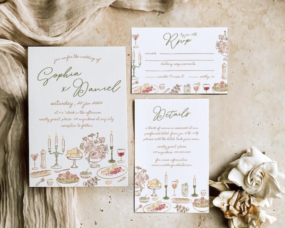 Hand-Drawn Wedding Invitation Template: Scribble Illustrations (Digital Download)