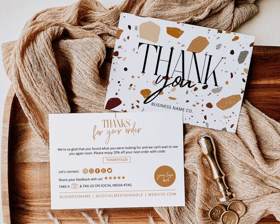 Terrazzo Business Thank You Card: Customer Packaging Insert (Digital Download)