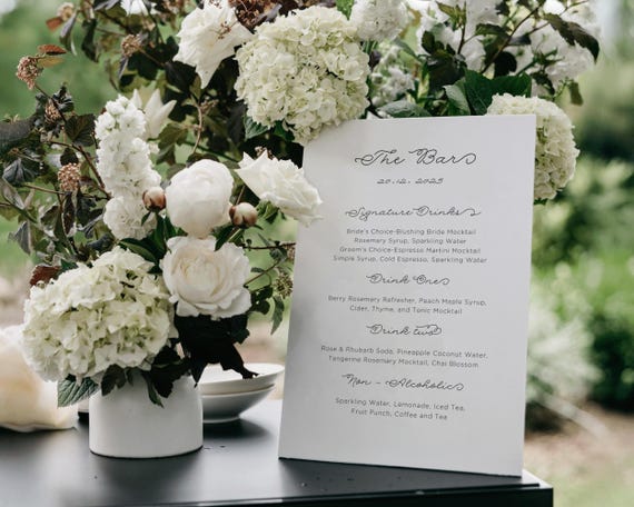 Minimalist Wedding Bar Menu Template: Cursive Font Drinks Sign (Digital Download)