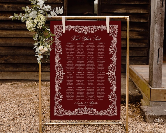 Burgundy Wedding Seating Chart: Hand-Drawn Illustrations (Digital Download)