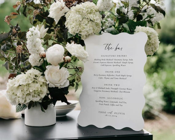 Wavy Wedding Bar Menu Template: Modern Minimalist Drink Sign (Digital Download)
