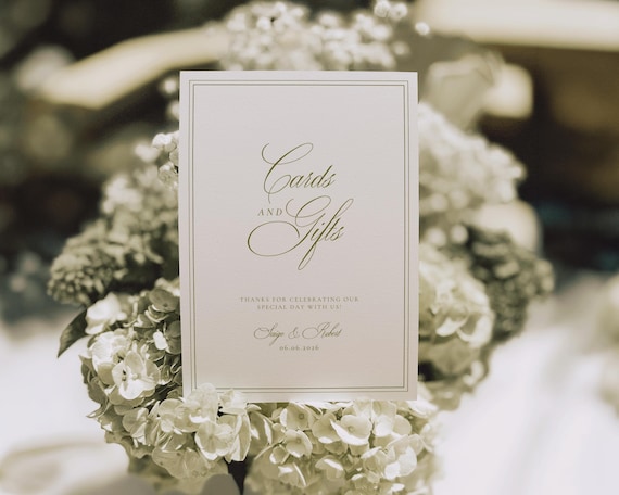 Sage Green Cards and Gifts Wedding Sign: Elegant Reception Template (Digital Download)