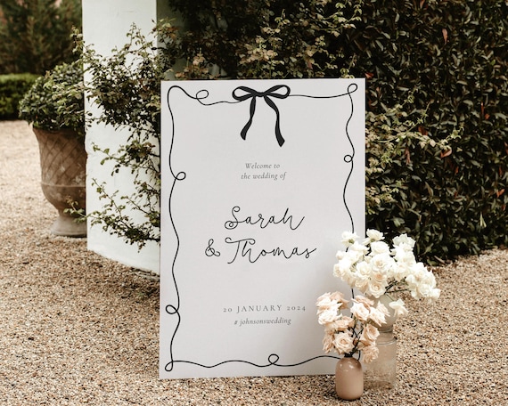 Black Bow Wedding Welcome Sign: Fun Whimsical Trendy (Digital Download)
