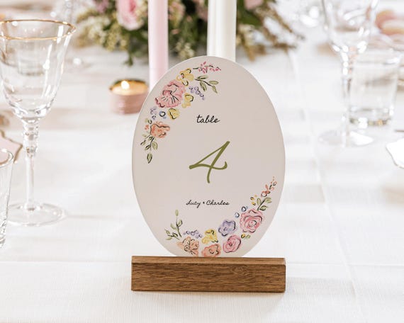 Whimsical Floral Oval Table Number: Hand-Drawn Garden Party Sign (Digital Download)