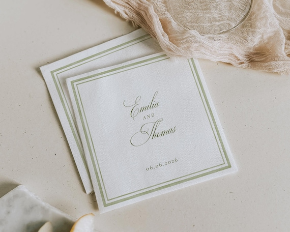 Green Watercolor Wedding Napkin Template: Elegant Classic Party Decor (Digital Download)