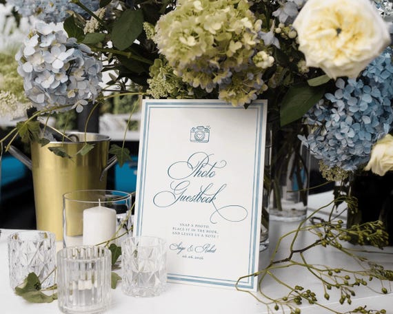 Blue Watercolor Polaroid Guest Book Sign: Wedding Photo Guestbook Template (Digital Download)