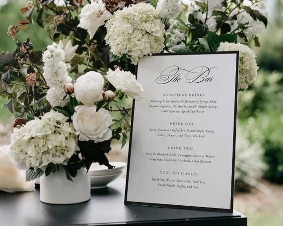 Elegant Minimalist Wedding Bar Menu: Luxury Old Money Drink Sign (Digital Download)