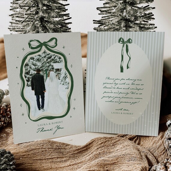 Bow Photo Card Template: Striped Thank You Card (Digital Download)