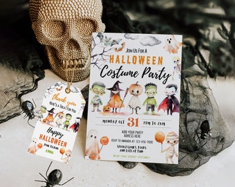 Editable Halloween Party Invitation | Halloween Monsters Costume Party Invitation | Halloween Characters Invitation Template | Spooky Invite