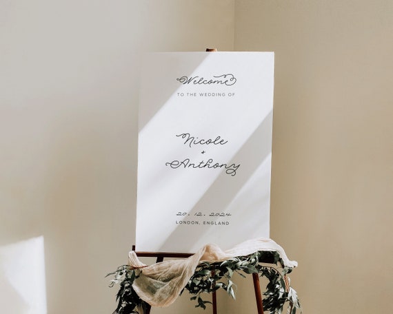 Minimalist Wedding Welcome Sign: Cursive Font (Digital Download)