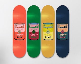 Skateboard Wall Decor, Soup Cans Pop Art Decor, Set of 4