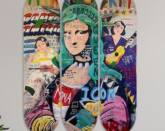 Set of 3Pcs Abstract Art, Pro-Grade Maple Skateboard, Pop Art, Wall Decor