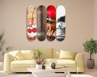 Pop Art Skateboard Wall Decor, Modern Maple Wood Set of 4