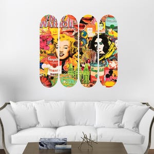Pop Wall Art, Skateboard Set of 4 Pcs, Pro-Grade Maple Skateboard, Pop Art, Aesthetic Room Decor