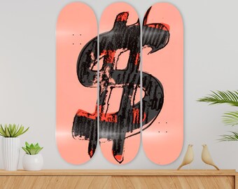 Dollar Set of 3Pcs, Skateboard Art, Pro-Grade Maple Skateboard, Wall Decor