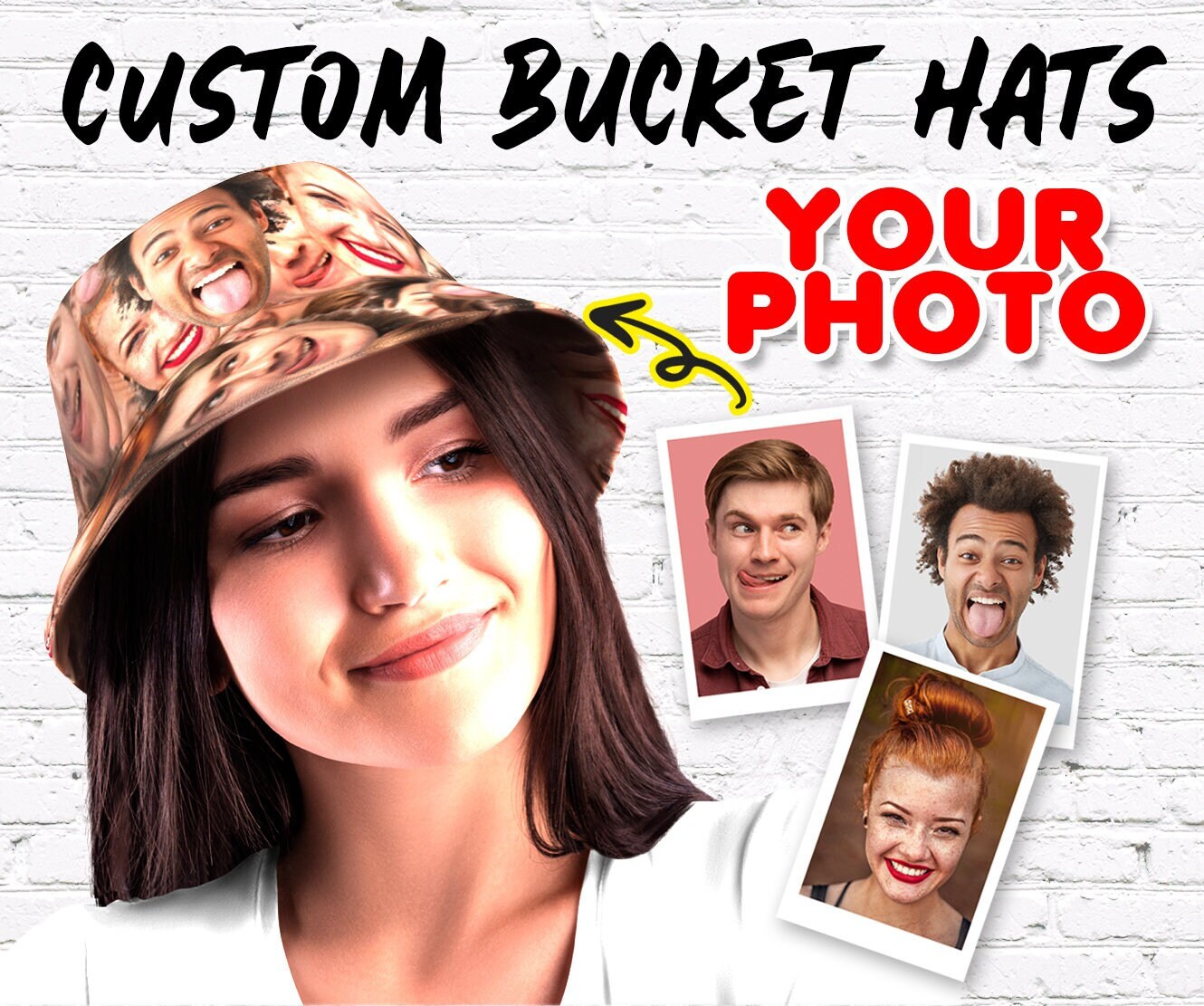 Custom Face Bucket Hat. Custom Face Photo Summer Hat. Personalised ...