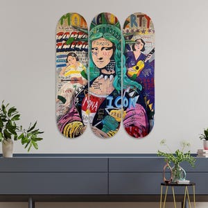 Set of 3Pcs Abstract Art, Pro-Grade Maple Skateboard, Pop Art, Wall Decor