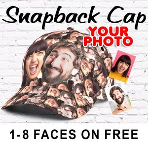 CUSTOM SNAPBACK CAP. Face Mashup. Any Face Allover Hat. Personalised Photo Father's Day Birthday Christmas Valentine's Day gift.