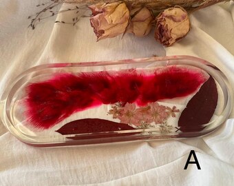 Handmade Resin Catch Tray - Floral & Alcohol Ink, 9in Oval