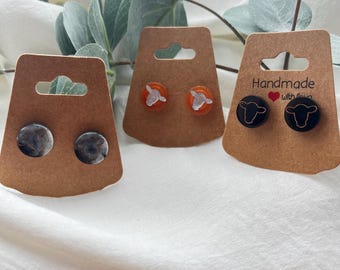 Handmade Resin Cow Stud Earrings – Western Style