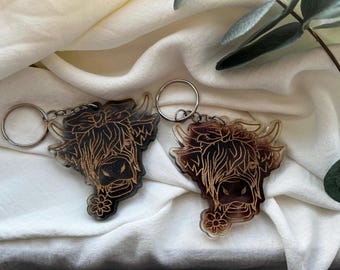 Resin Highland Cow Keychain – Farmhouse Purse Charm