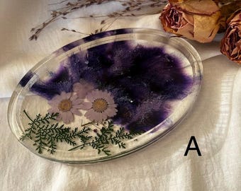 Handmade Resin Catch Tray 6in – Floral Jewelry Dish, Home Decor