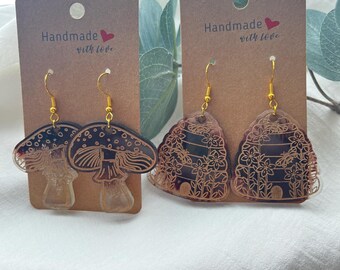 Handmade Resin Whimsical Earring- Mushroom/Bee Hive