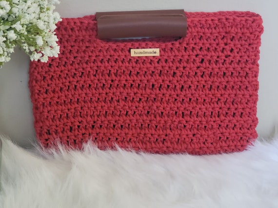 Handmade Crochet Clutch Handbag- Coral Red/ Gift for Her/ Vacation
