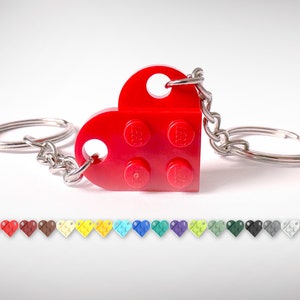 Porte-clés/collier coeur, fabriqué avec de véritables briques LEGO, 18 couleurs pour couple, porte-clés, petit ami, petite amie, anniversaire, cadeau d'amour pour la fête des mères