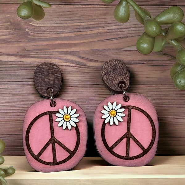 Peace Earrings SVG | Peace Sign with Flower Earring SVG Laser Cut File | Hippie Boho SVG Files | Glowforge Earring svg File | GiddyUpsStudio