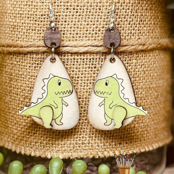 TREX Earrings SVG Laser Cut File | Dinosaur SVG Earrings | Glowforge Earring svg file | giddyupsstudio | Dinosaur earring svg | Mom Earring