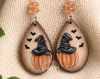 Pumpkin Witch Hat Earrings SVG File | Halloween Glowforge File
