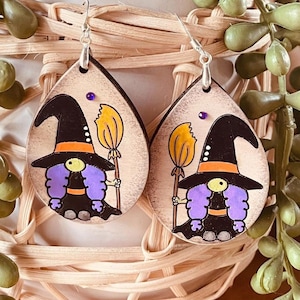 Gnome Witch Earring SVG File Design | Glowforge Halloween SVG | Gnome Earrings SVG File | GiddyUpsStudio | Glowforge Gnome File