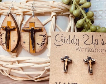 Jesus Saved Earring Stud Bundle SVG File | Christian Earrings | Glowforge SVG Earring File | Cross Earrings SVG File | Giddy up studio