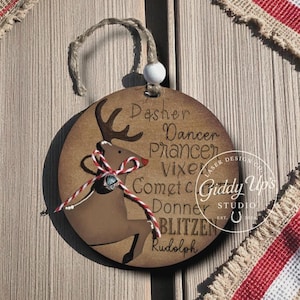 Christmas Reindeer Names Ornament SVG File: Glowforge Laser Cut (Digital Download)
