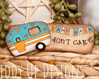 Camp Hair Clip SVG File | Camp Hair Don&#39;t Care SVG File | Camping SVG Designs | GiddyUpsStudio | giddyupstudio | Glowforge Camper svg file