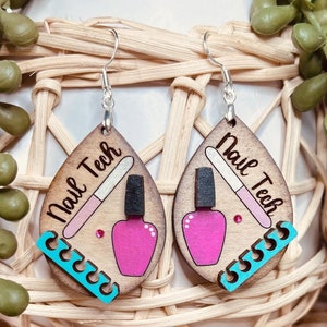 Nail Tech Earrings SVG | Nail Technician Earring SVG File | Glowforge Earring SVG Files | GiddyUpsStudio | Nail-Tech Glowforge
