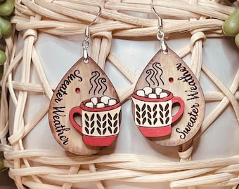 Hot Cocoa Earring SVG | Sweater Weather Earrings | Glowforge Winter SVG Earring Designs | Christmas Earring SVG Cut File | GiddyUpsStudio