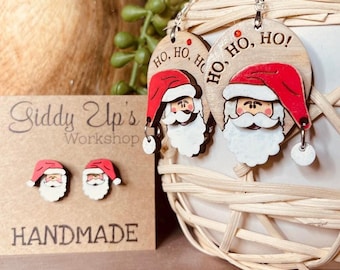 Santa Clause SVG Earring Stud File | Glowforge Santa SVG Designs File | Christmas Bundle Earrings | giddyupsstudio | Glowforge Earrings