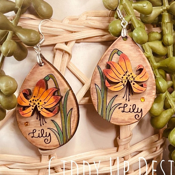 Lily Flower Earring SVG Design | Glowforge Flower Earring SVG Files | floral Earring SVG File | GiddyUpsStudio | Glowforge Lily Earring svg