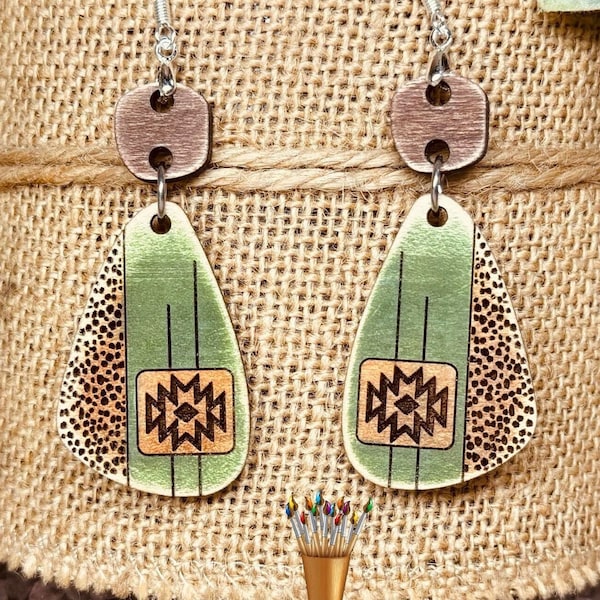 Aztec Boho Earring SVG | Dangle SVG Laser Cut File | Western | Glowforge Earring SVG | Giddy Up Designs | GiddyUpsStudio | Aztec Glowforge