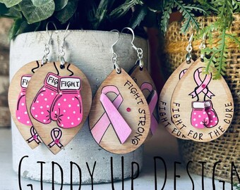 Cancer Awareness Ribbon Earring SVG | SVG Breast Cancer Survivor SVG Earring Designs | Glowforge Earring Files | GiddyUpsStudio