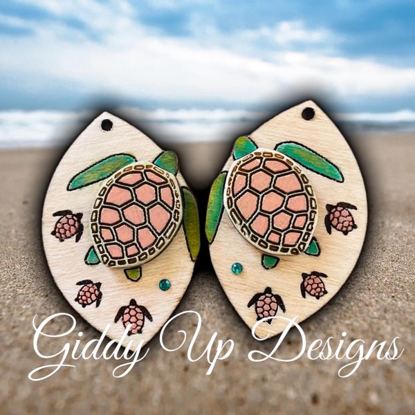 Sea Turtle SVG Digital Download File | Ocean Turtle Earring Laser Cut File | Beach Earrings | GiddyUpsStudio | Earring SVG File Glowforge