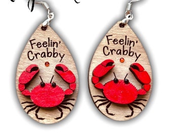 Feelin&#39; Crabby Earring SVG | Laser Cut File | Ocean Designs Digital | Beach Earring SVG File | GiddyUpsStudio | Glowforge Crab Earring File