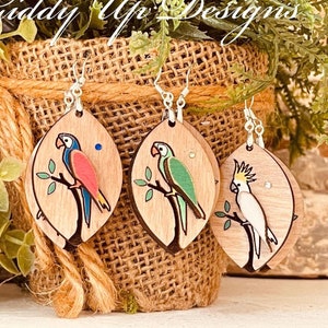 Parrot Bird Bundle Earring SVG | Cockatoo Glowforge Birds Laser Cut Files