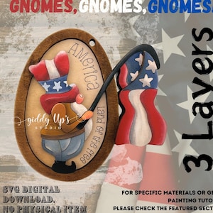 Disegno SVG di ornamento di gnomo / Bandiera americana / File SVG di ornamento di gnomo patriottico / File SVG di Glowforge di gnomo americano / Giddy Up Studio