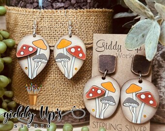 Mushroom Bundle SVG Earring | Mushroom BoHo Laser Cut File | Cottage Core Earrings SVG File | Glowforge SVG Earrings | GiddyUpsStudio