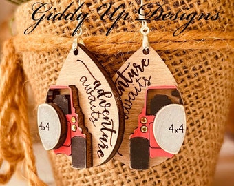 4x4 Earring SVG Off Road | Adventure Earring SVG | Glowforge Laser Cut File SVG | giddy up Studio| giddyupstudio | Glowforge Earrings File